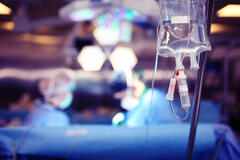 A saline bottle in an OR